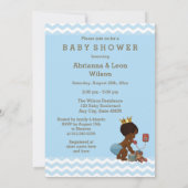 Ethnic Prince on Phone Baby Dusche Chevrons Blue Einladung (Rückseite)