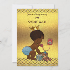 Ethnic Prince on Phone Baby Shower Gold Chevrons Einladung