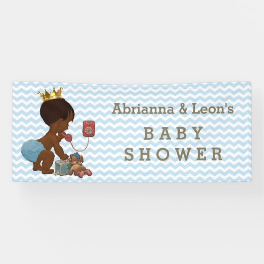 Ethnic Prince on Phone Chevrons Baby Shower Banner (Horizontal)