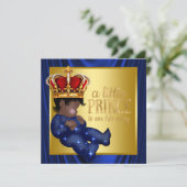 Ethnic Prince Royal Blue Crown Baby Dusche Einladung (Stehend Vorderseite)