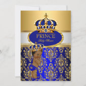 Ethnic Prince Royal Blue Crown Baby Dusche Einladung (Vorderseite)