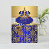 Ethnic Prince Royal Blue Crown Baby Dusche Einladung (Stehend Vorderseite)