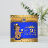 Ethnic Prince Royal Blue Gold Prince Baby Dusche Einladung (Stehend Vorderseite)
