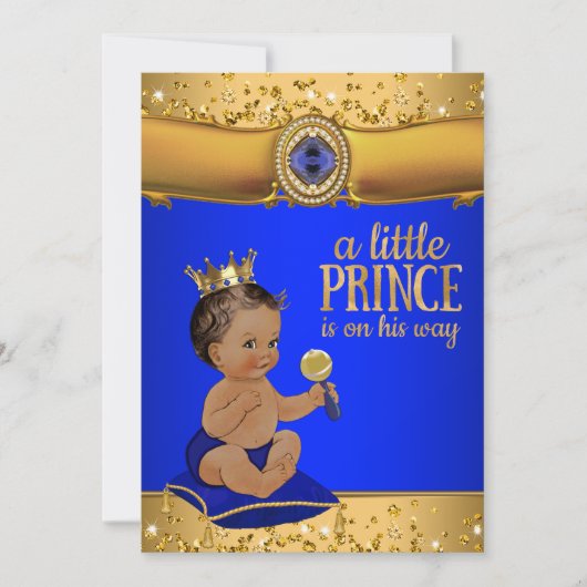 Ethnic Prince Royal Blue Gold Prince Baby Dusche Einladung (Vorderseite)