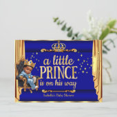 Ethnic Prince Royal Blue Gold Throne Baby Dusche Einladung (Stehend Vorderseite)