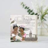 Ethnic Prince und Princess Twin Baby Dusche Einladung (Stehend Vorderseite)