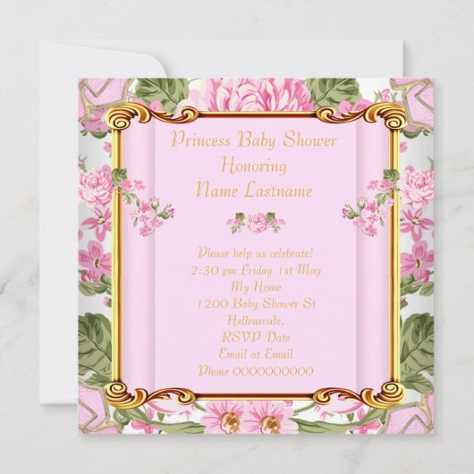 Ethnic Princess Baby Dusche Rosa Rose Bläschen Einladung (Rückseite)