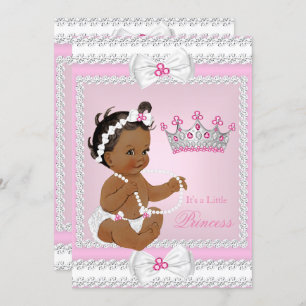 Ethnic Princess Baby Dusche Rosa Weiße Perlen Boge Einladung