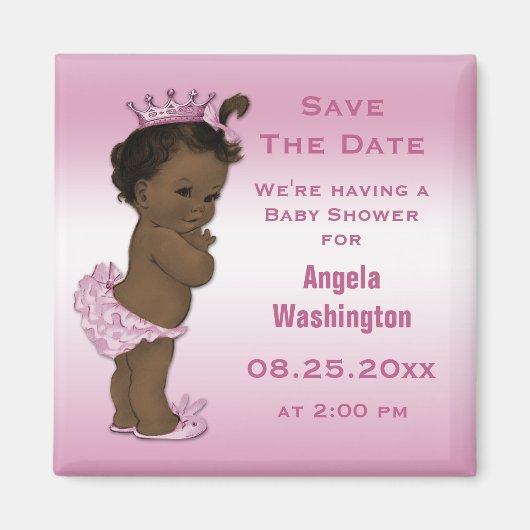 Ethnic Princess Baby Dusche Save the Date rosa Magnet (Vorne)