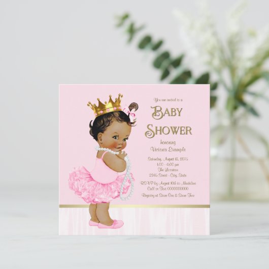 Ethnic Princess Ballerina Pink Gold Baby Dusche Einladung (Stehend Vorderseite)