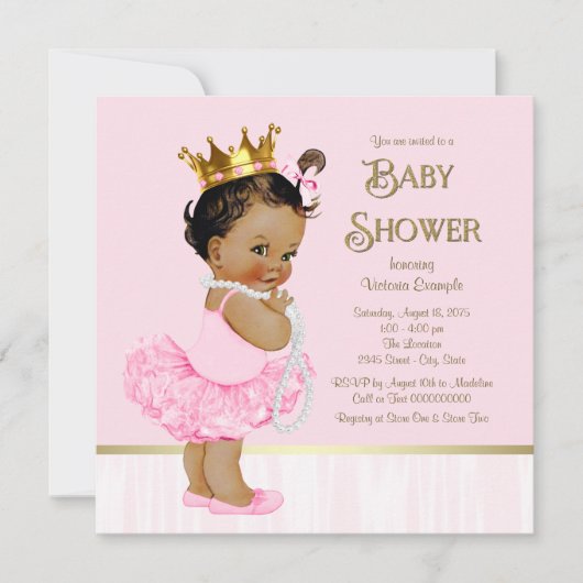 Ethnic Princess Ballerina Pink Gold Baby Dusche Einladung (Vorderseite)
