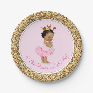 Ethnic Princess Ballerina Pink Gold Baby Dusche Pappteller