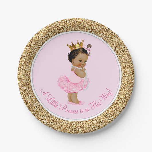 Ethnic Princess Ballerina Pink Gold Baby Dusche Pappteller (Vorderseite)