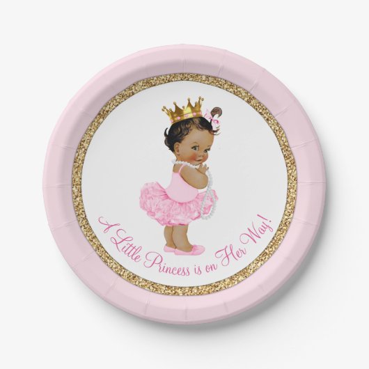 Ethnic Princess Ballerina Pink Gold Baby Dusche Pappteller (Vorderseite)