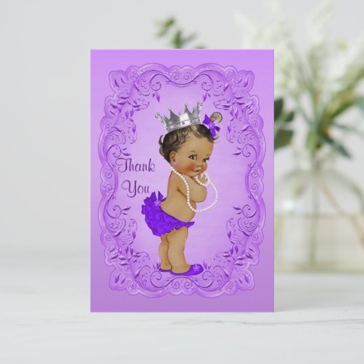 Ethnic Princess dankt Ihnen Baby Dusche Lila Rahme Dankeskarte (Stehend Vorderseite)