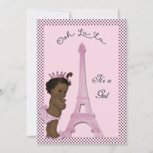 Ethnic Princess Eiffel Tower Polka Dot Baby Dusche Einladung (Vorderseite)