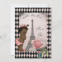 Ethnic Princess Eiffel Tower Rose Babydusche Einladung