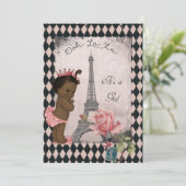Ethnic Princess Eiffel Tower Rose Babydusche Einladung (Stehend Vorderseite)