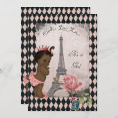 Ethnic Princess Eiffel Tower Rose Babydusche Einladung (Vorne/Hinten)