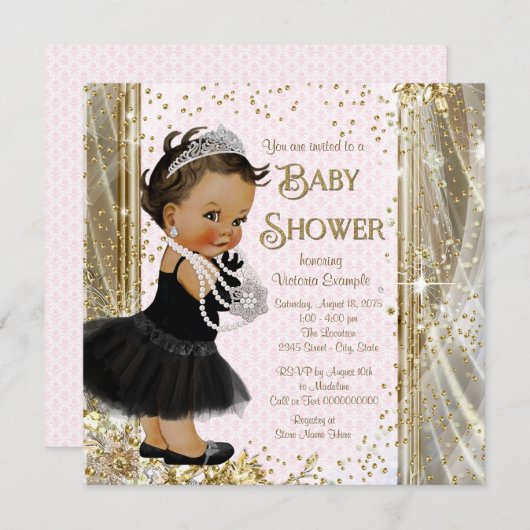 Ethnic Princess Little Lady Pink Gold Baby Dusche Einladung (Vorne/Hinten)