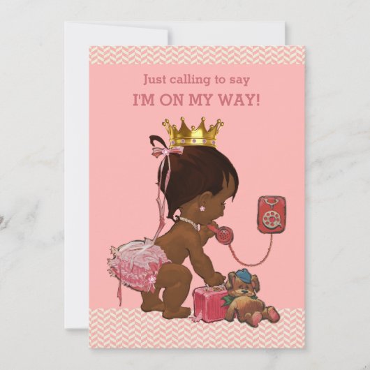 Ethnic Princess on Phone Baby Shower Chevrons Einladung (Vorderseite)