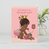 Ethnic Princess on Phone Baby Shower Chevrons Einladung (Stehend Vorderseite)