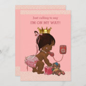 Ethnic Princess on Phone Baby Shower Chevrons Einladung (Vorne/Hinten)