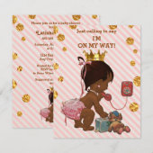Ethnic Princess on Phone Gold Confetti Babydusche Einladung (Vorne/Hinten)