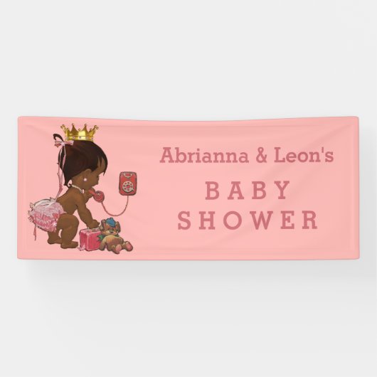 Ethnic Princess on Phone Personalisiert Baby Dusch Banner (Horizontal)
