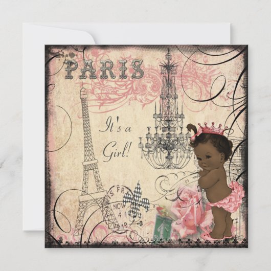 Ethnic Princess Paris Eiffel Tower Baby Dusche Einladung (Vorderseite)