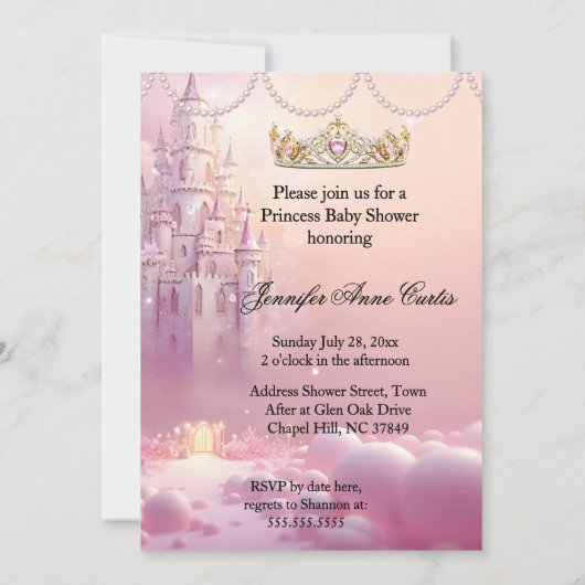 Ethnic Princess Pink Baby Shower unicorn castle Einladung (Rückseite)