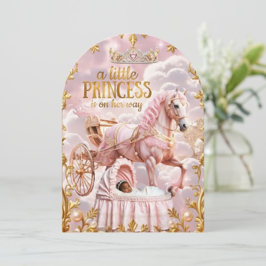 Ethnic Princess Pink Babydusche Carriage Einladung (Stehend Vorderseite)