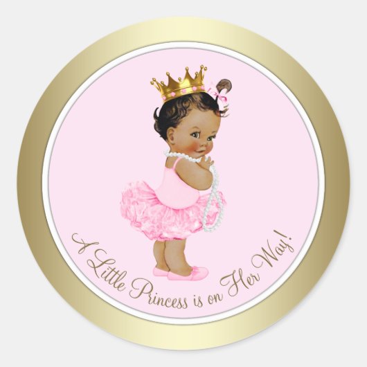 Ethnic Princess Pink Gold Baby Dusche Runder Aufkleber (Vorderseite)