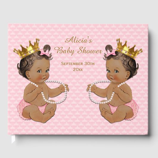 Ethnic Princess Twins Pink Baby Dusche Gästebuch (Vorderseite)