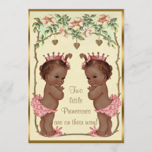 Ethnic Princess Twins Rose & Hearts Baby Dusche Einladung