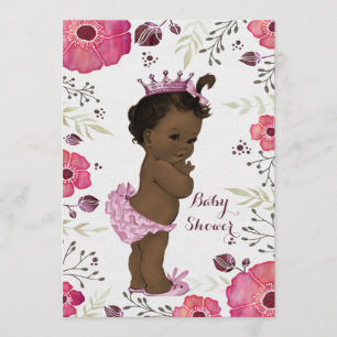 Ethnic Princess Watercolor Poppies Baby Dusche Einladung