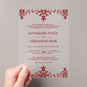 Ethnic Red Damask Indian Wedding Acryleinladungen (Insitu (Handheld))