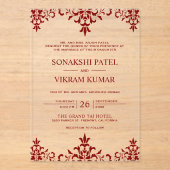 Ethnic Red Damask Indian Wedding Acryleinladungen (Vorderseite)