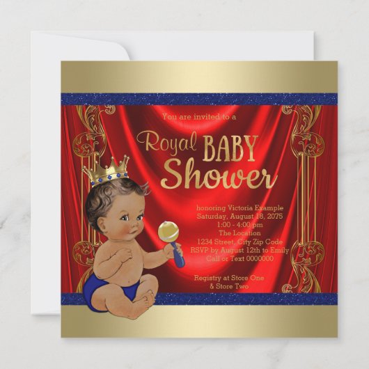 Ethnic Royal Blue Gold Prince Baby Dusche Einladung (Rückseite)