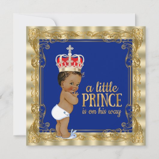 Ethnic Royal Blue Gold Royal Prince Baby Dusche Einladung (Vorderseite)