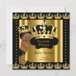 Ethnic Royal Prince Baby Dusche Black Gold Crown Einladung