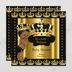 Ethnic Royal Prince Baby Dusche Black Gold Crown Einladung