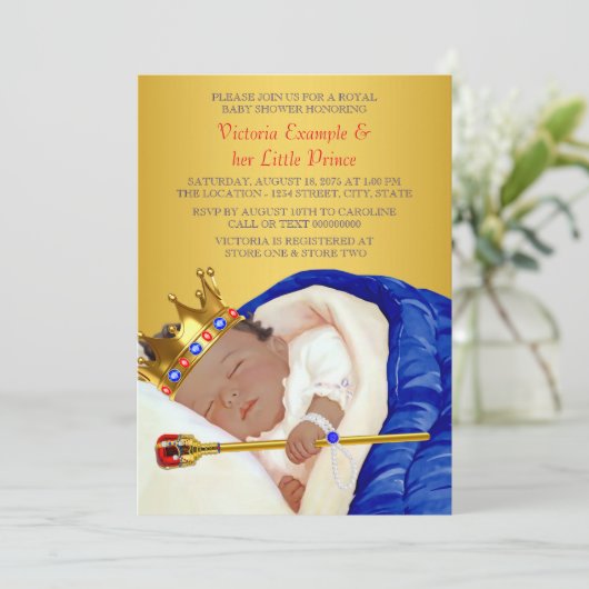 Ethnic Royal Prince Baby Dusche Einladung (Stehend Vorderseite)