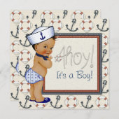 Ethnic Sailor Boy Nautical Baby Dusche Einladung (Vorne/Hinten)