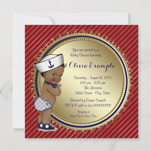 Ethnic Sailor Boy Nautical Baby Dusche Einladung (Rückseite)