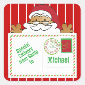 Ethnic Santa Claus North Pole Special Delivery Fun Quadratischer Aufkleber (Vorderseite)