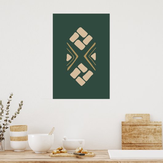 Ethnic Shape Brown Doodle Geometric Tribal Poster (Küche)