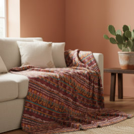 Ethnic Striped Throw Blanket in Burgundy Sherpadecke
