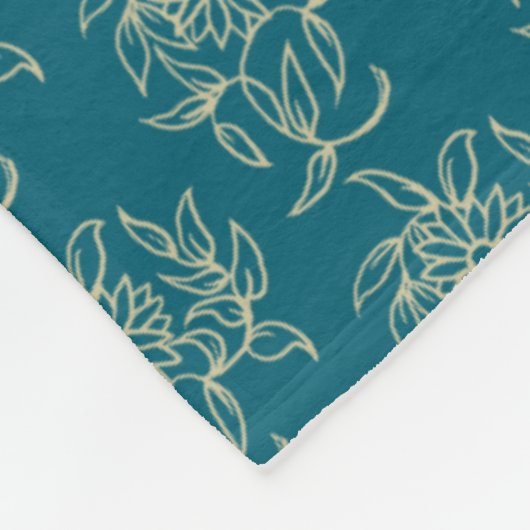 Ethnic Style Floral Mini-Print Beige auf Aquamarin Fleecedecke (Ecke)