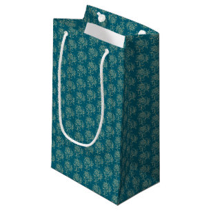 Ethnic Style Floral Mini-Print Beige auf Aquamarin Kleine Geschenktüte